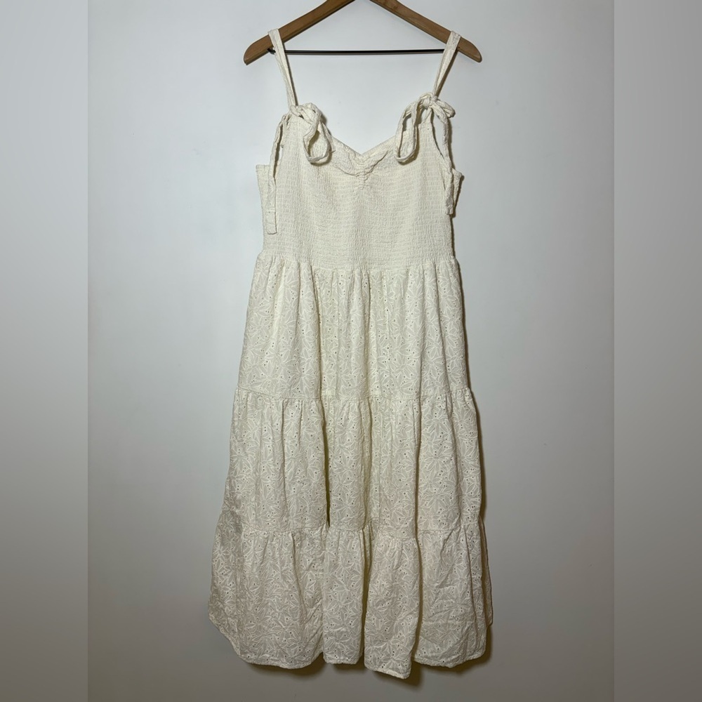 MADEWELL Eyelet Lucie Tie-Strap Tiered Midi Dress Off White Sz XL - Picture 4 of 11